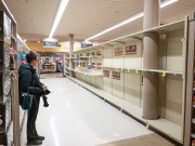 Empty shelves at a local Safeway store in San Francisco on March 17, 2010. 
Millions of San Francisco Bay Area  residents were ordered to stay home to slow the spread of the coronavirus as part of a lockdown effort, marking one of the nation's strongest efforts to stem the spread of the deadly virus.
