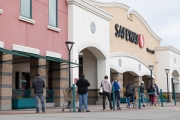 Shoppers at a local Safeway store in San Francisco on March 31, 2020. Long lines with a distance of 6 feet between each person is now the norm. 
Millions of San Francisco Bay Area  residents were ordered to stay home for the third week to slow the spread of the coronavirus as part of a lockdown effort.