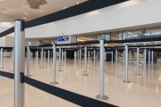 The security checkpoint sits empty of travelers at the San Francisco International airport on April 7, 2019.
The COVID-19 pandemic has reduced air traffic tremendously.