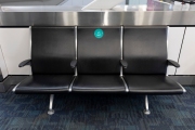 A seat at the San Francisco International airport on April 7, 2019, with a sticker that asks travelers to sit six feet part to respect social distancing guidelines.
The COVID-19 pandemic has reduced air traffic tremendously.