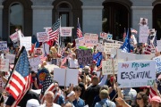 Protesters in front of the California State Capitol in Sacramento, CA, on May 1, 2020.