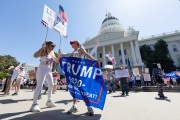 Protesters in front of the California State Capitol in Sacramento, CA, on May 1, 2020.