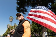 A protester in front of the California State Capitol in Sacramento, CA, on May 1, 2020.