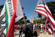 A protester in front of the California State Capitol in Sacramento, CA, on May 1, 2020.