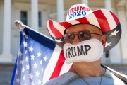 A protester in front of the California State Capitol in Sacramento, CA, on May 1, 2020.