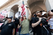 Protesters in front of the California State Capitol in Sacramento, CA, on May 1, 2020.