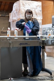 A blind worker at the production line of cleaning products at the Sirkin Center in San Leandro, CA, on May 11, 2020.