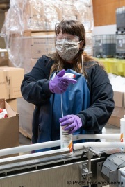 A blind worker at the production line of cleaning products at the Sirkin Center in San Leandro, CA, on May 11, 2020.