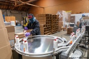 A blind worker at the production line of cleaning products at the Sirkin Center in San Leandro, CA, on May 11, 2020.
