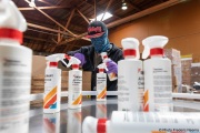 A blind worker at the production line of cleaning products at the Sirkin Center in San Leandro, CA, on May 11, 2020.