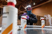 A blind worker at the production line of cleaning products at the Sirkin Center in San Leandro, CA, on May 11, 2020.