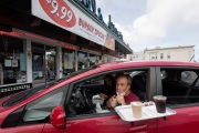 Customers eating at the Mel’s Drive-In restaurant in San Francisco, CA, on May 12, 2020.Like in the 1950’s, Mel's Drive-In restaurant in San Francisco is now offering carhop service so customers stay safe while still feeling like they get the experience of eating out during the shelter-in-place order due to the coronavirus pandemic.