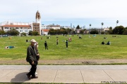 People lay on the grass inside circles drawn to encourage  social distancing at Dolores Park in San Francisco, CA, on  May 21, 2020. This effort marks the city’s latest effort to get back to some sort of normalcy following the long shelter-in-place order while trying to keep the risks of infection from the coronavirus to the minimum.