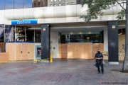 A local Chase bank with its storefront protected by plywood  in Oakland, CA, on May 30, 2020,